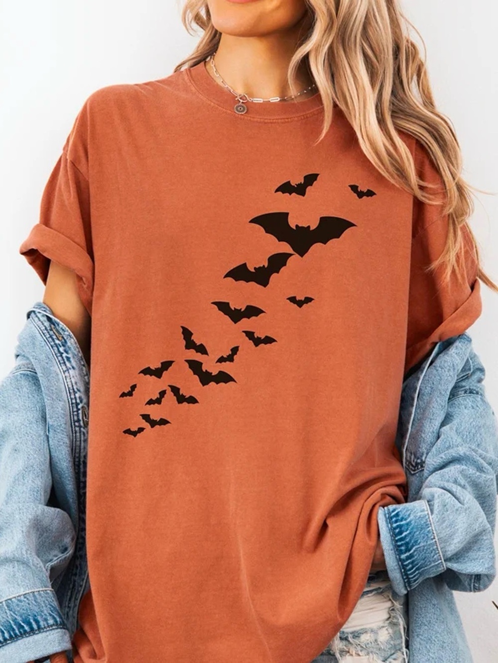 Spooky Bat Silhouette Orange Comfort Colors Fall T-Shirt